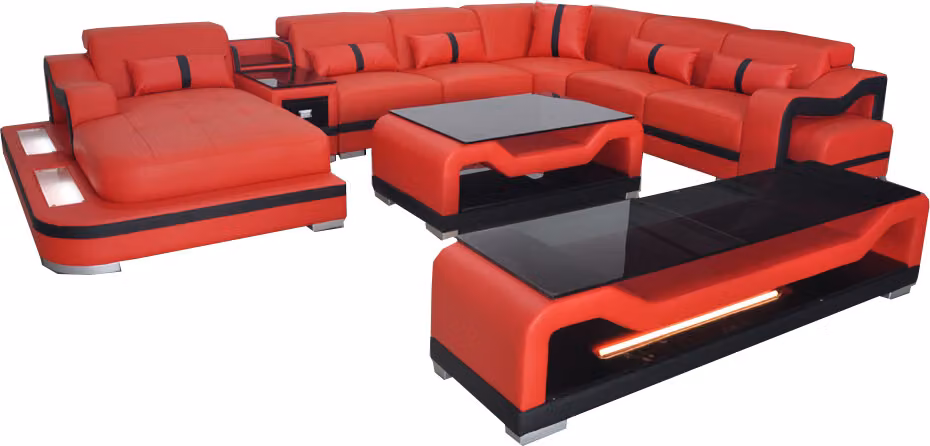 Leder Sofa Couch Ecksofa Eckgarnitur Wohnlandschaft + RTV + Couchtisch + USB