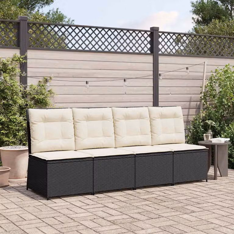 Divano da giardino moderno vidaXL in rattan e metallo, Nero e Bianco Crema