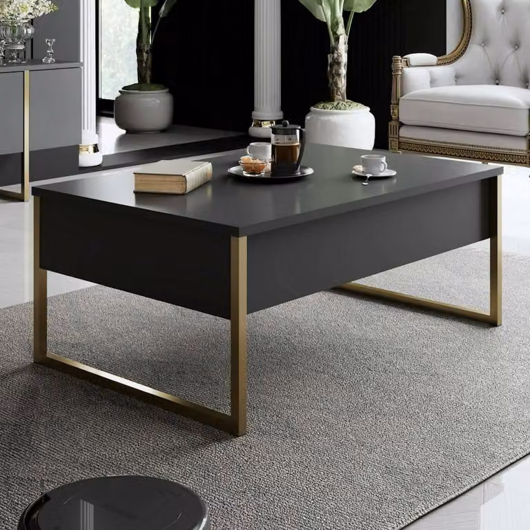 Dmora Tavolino da Salotto Lavinia 60x90x40h cm oro, Portariviste Forma Rettangolare