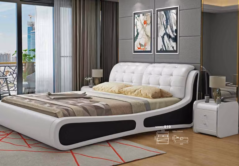 Bett Polster Design Luxus Doppel Betten Weiß 180x200cm Schlaf Zimmer Leder Hotel