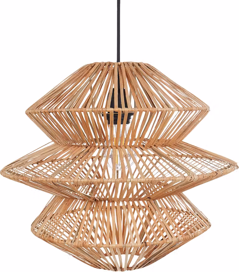 BELIANI Lampada a sospensione in rattan naturale paralume nero base in ferro lampada da soffitto illuminazione boho soggiorno sala da pranzo