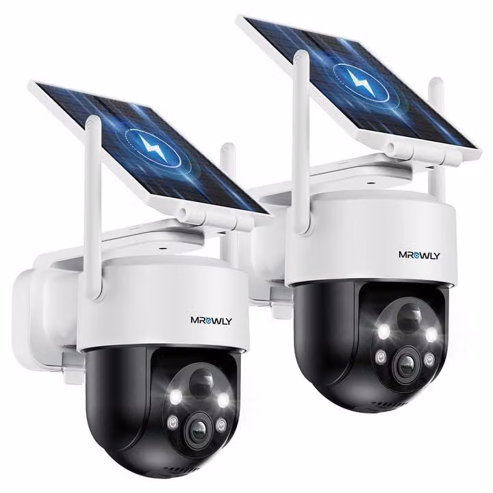 Telecamera di sicurezza esterna - Set di 2 telecamere 2K 3MP - Alimentazione a energia solare - Bianco - Wireless - Telecamera PTZ