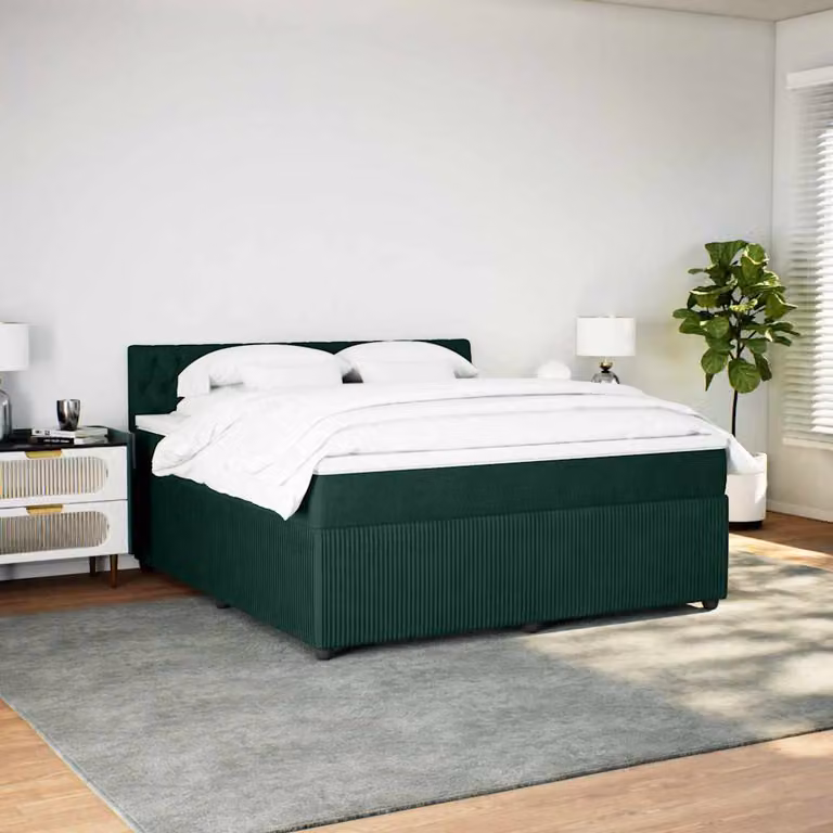 vidaXL Giroletto a Molle con Materasso Ibrido in Velluto Verde Scuro L/P/H: 180 x 200 cm