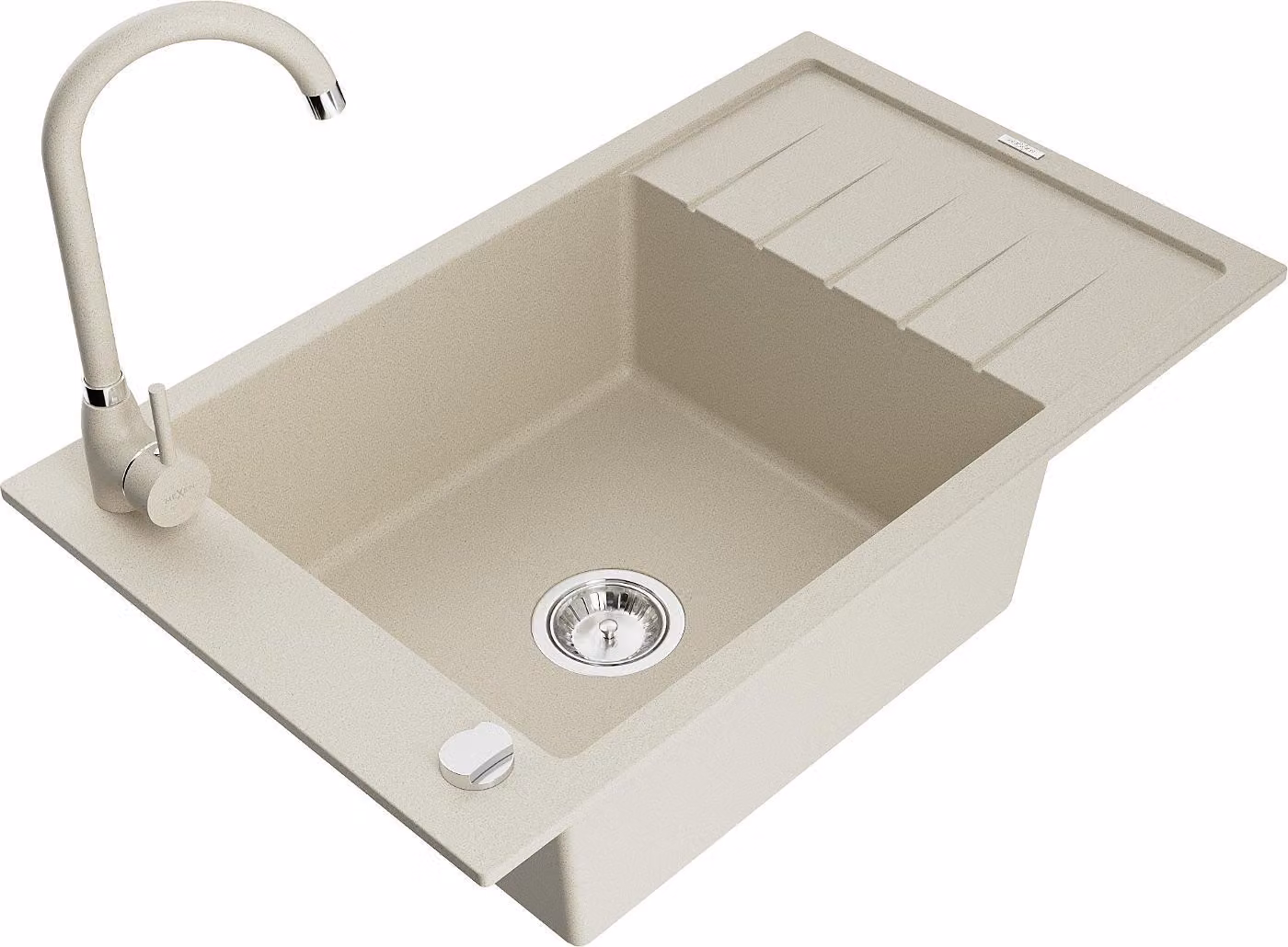 Mexen Elias lavello in granito a 1 vasca con sgocciolatoio e rubinetto da cucina Telma, beige - 6511-69-670200-69