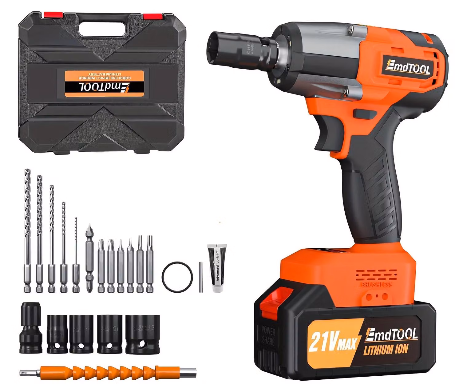 Avvitatore a percussione a batteria - Avvitatore a percussione elettrico - Motore brushless - Coppia massima: 550 Nm - 21 V - Batteria da 4 Ah - Valigetta per il trasporto
