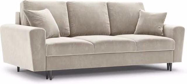 Divano convertibile con contenitore Kyoto di Cosmopolitan Design in velluto beige chiaro, 3 posti con funzione letto e cuscini decorativi inclusi – 1