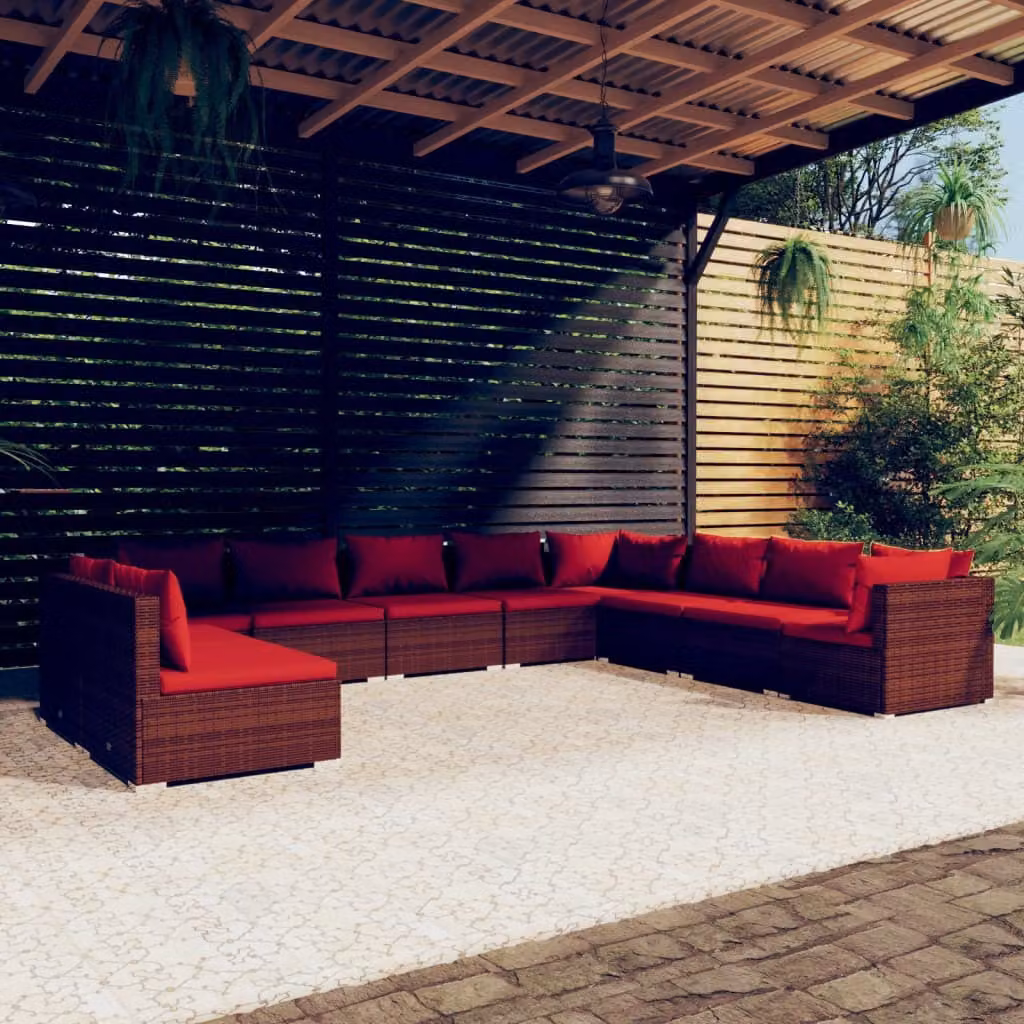 Maison Exclusive - Set da giardino da 10 pezzi con cuscini, in rattan sintetico marrone