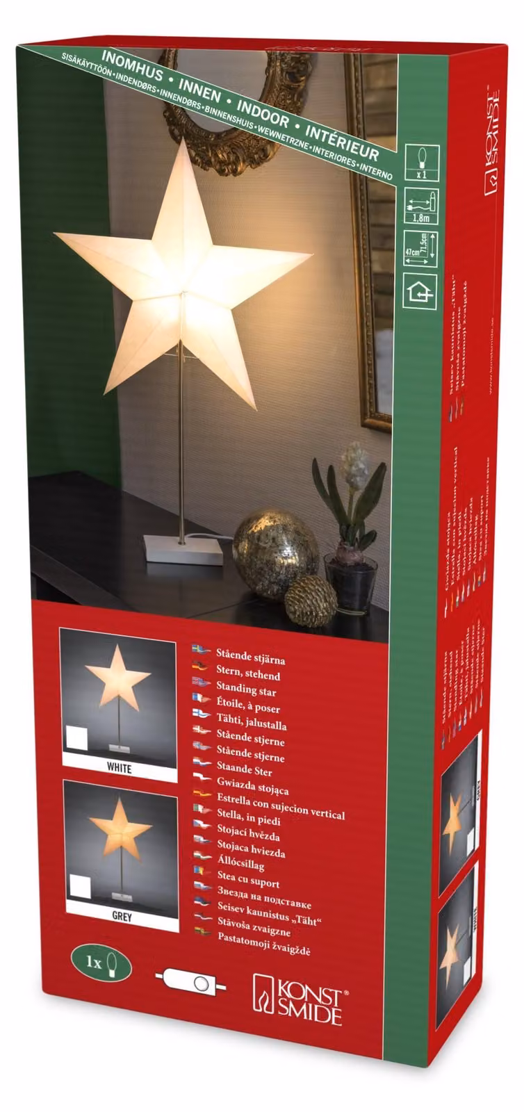 Lampada a stella in carta, bianca, con base in legno, attacco E14, 230 V, altezza 71,5 cm, inclusa la presa di corrente