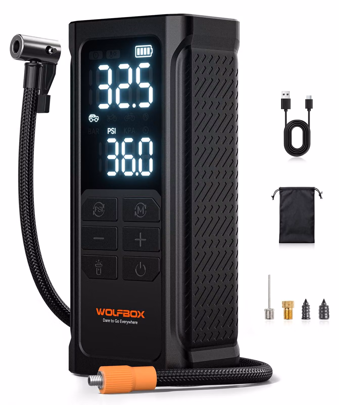 Compressore d'aria portatile, pompa per pneumatici senza fili - 7,4 Volt - 90 Watt di potenza - Capacità di 20 L/min - Materiale: plastica - Adatto per auto e biciclette
