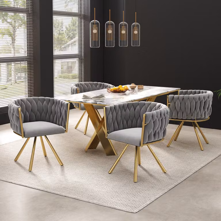 MODFU, sedia girevole, sedia da pranzo in velluto, set di 4 pezzi, elegante sedia girevole in velluto, ideale per il soggiorno o la camera da letto, con 4 gambe in metallo, disponibile nei colori grigio e oro