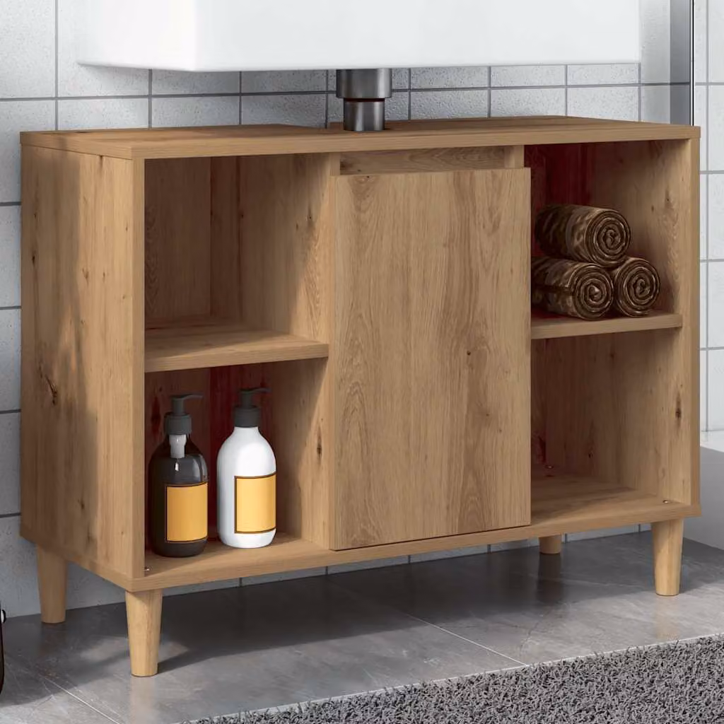 Mobile da Bagno Appeso vidaXL in Legno Rovere Marrone con Ripiani e Ante a Battente L: 80 cm, P: 33 cm, H: 60 cm