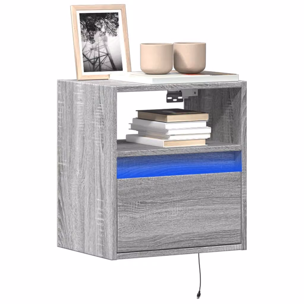 Set di 2 mobili TV da parete vidaXL con luci LED integrate, colore Grigio, L 41 cm x P 31 cm x H 45 cm