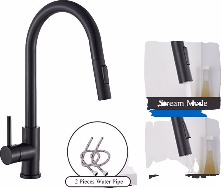 Rubinetto da cucina, funzione spray estraibile, design a montaggio a filo, nero opaco