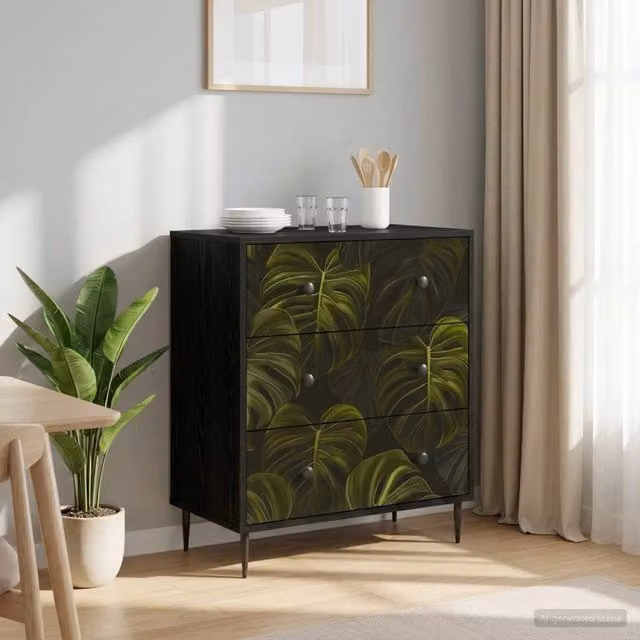 Cassettiera ELBURG vidaXL con stampa foglia di palma, design moderno, L: 66 cm, P: 36,5 cm, H: 76 cm – 1
