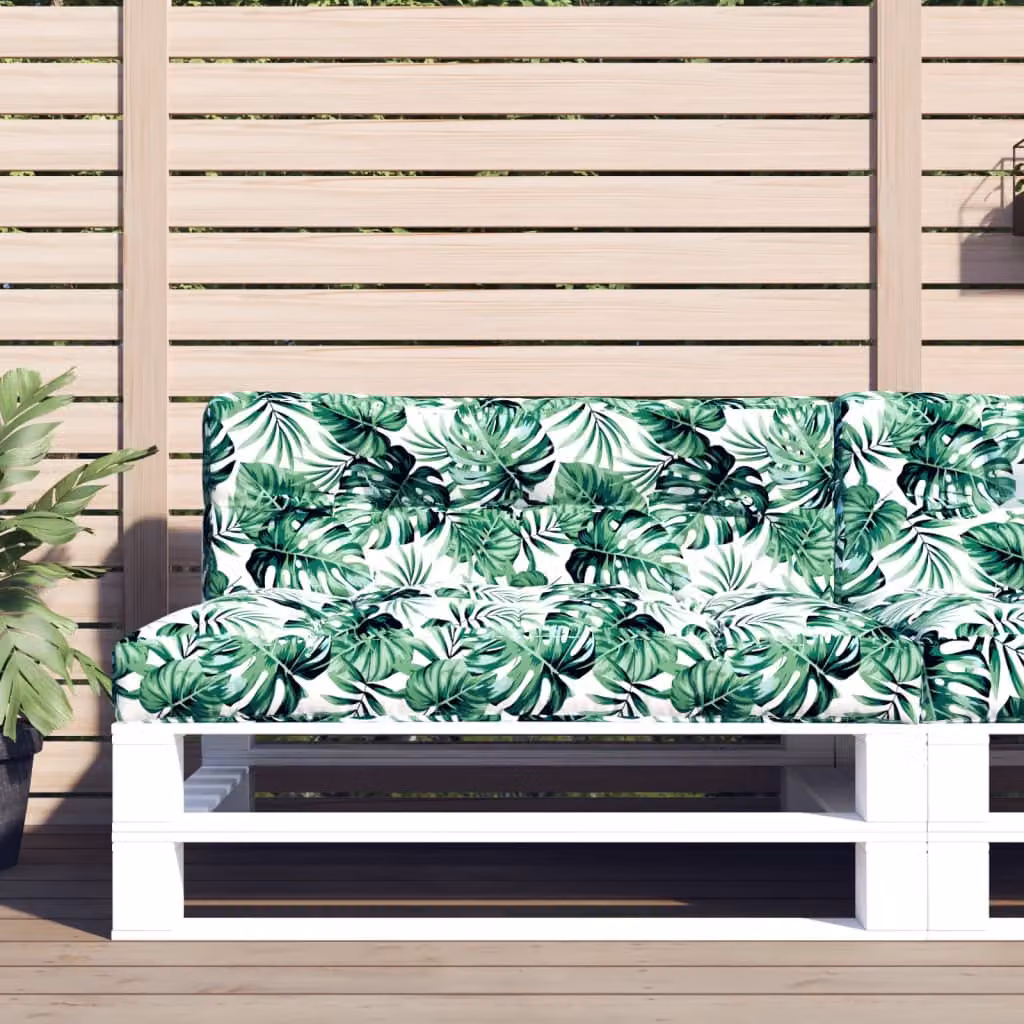 Cuscino per Pallet vidaXL con Motivo a Foglie, Verde, L 120 cm x P 40 cm x H 12 cm, in Poliestere Idrorepellente e Resistente ai Raggi UV