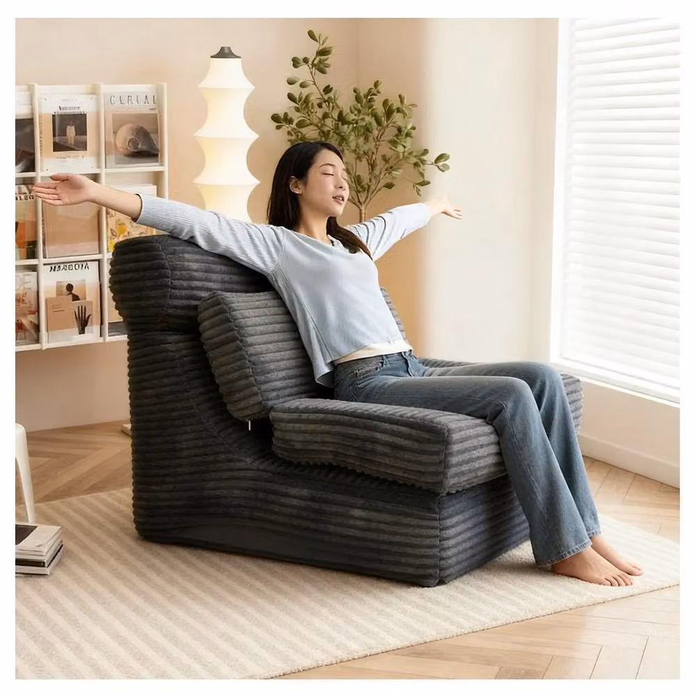 Divano Letto Modulare 2 in 1 MINIMAL con Struttura in Tessuto e Imbottitura in Schiuma, Grigio e Nero, Fantasia a Righe – 2
