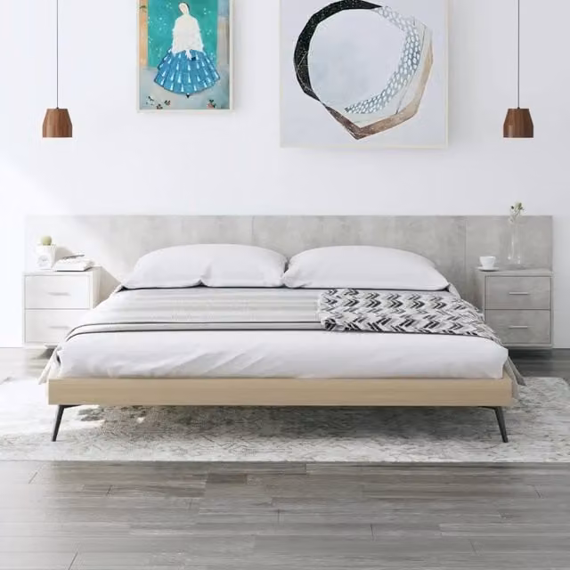 Testiera Letto con Armadietti Legno Multistrato Grigio Cemento 3115735