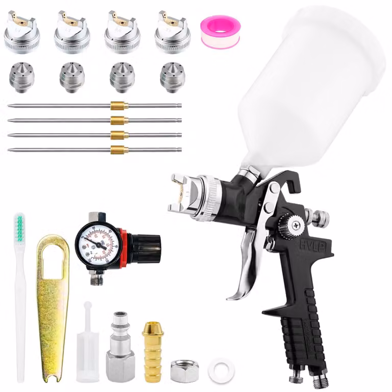 Pistola a spruzzo HVLP con 4 ugelli e contenitore in plastica da 600 ml
