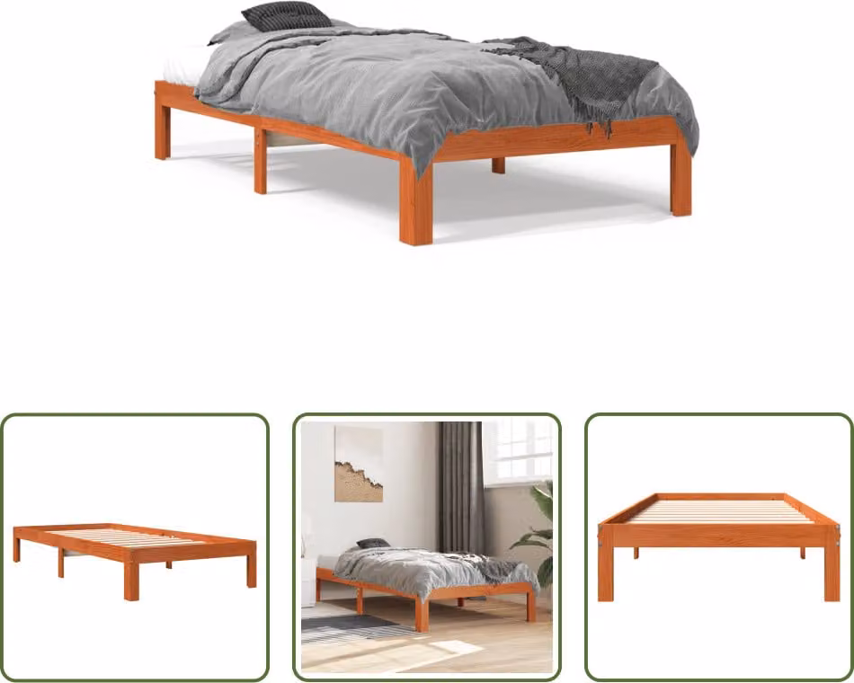 The Living Store letto in legno massiccio senza materasso cera marrone 75x190 cm legno di pino