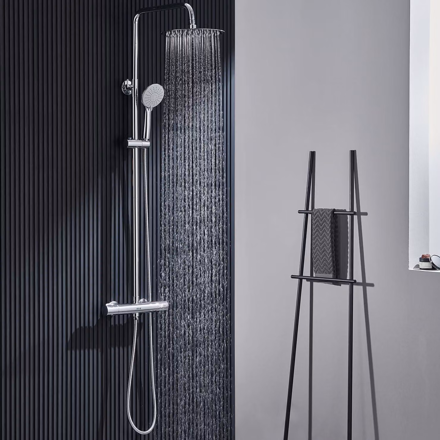 Set doccia con termostato, soffione da 25 cm, doccetta con 3 getti, acciaio inossidabile