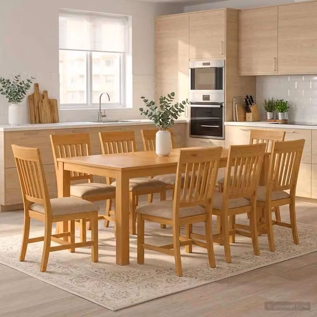 Set da pranzo moderno vidaXL in legno di quercia beige composto da 9 pezzi con tavolo rettangolare