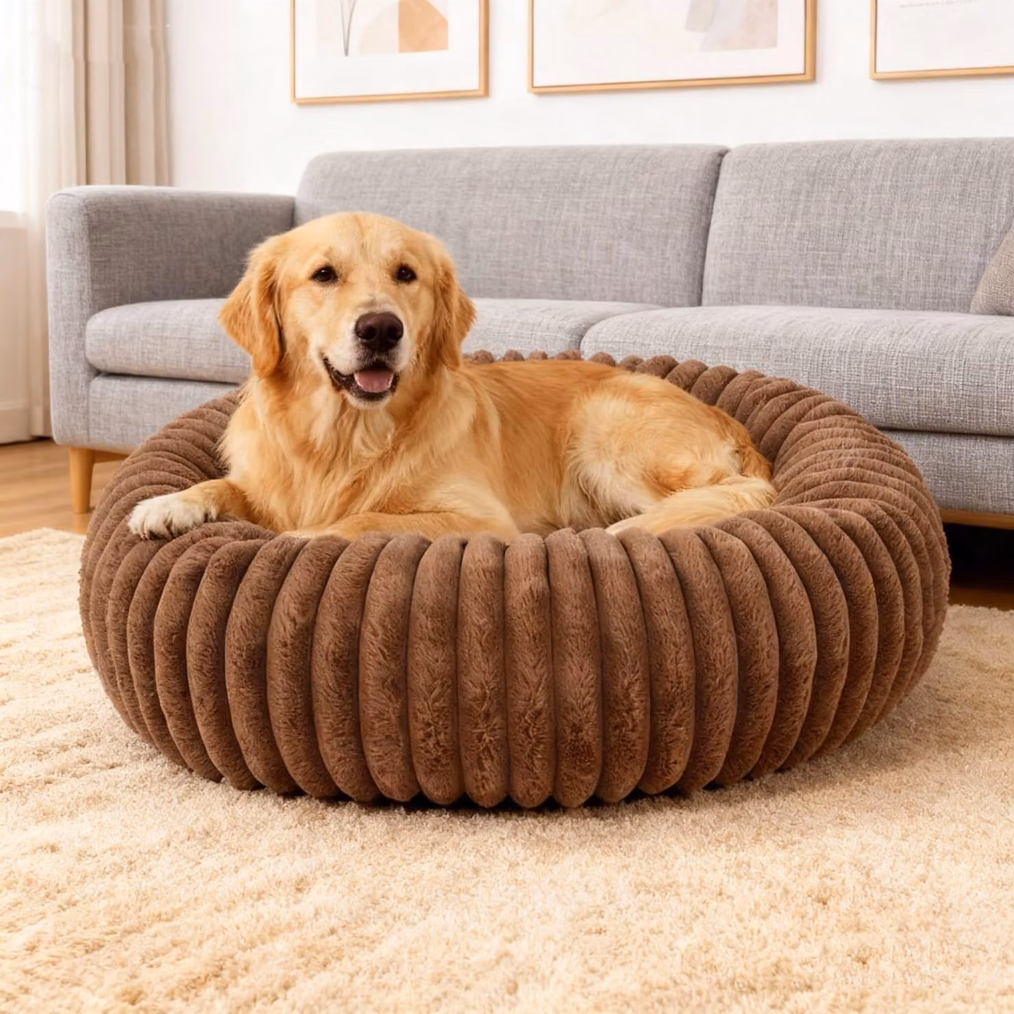 Cuccia a forma di ciambella per cani e gatti, lavabile e rilassante