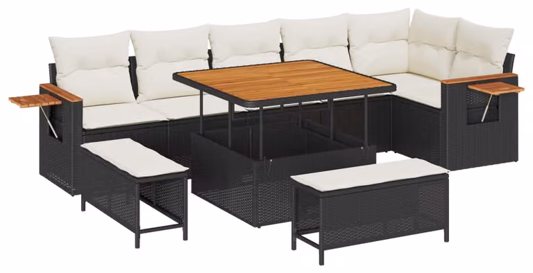 Set Divano da Giardino 9 pcs Nero polyrattan