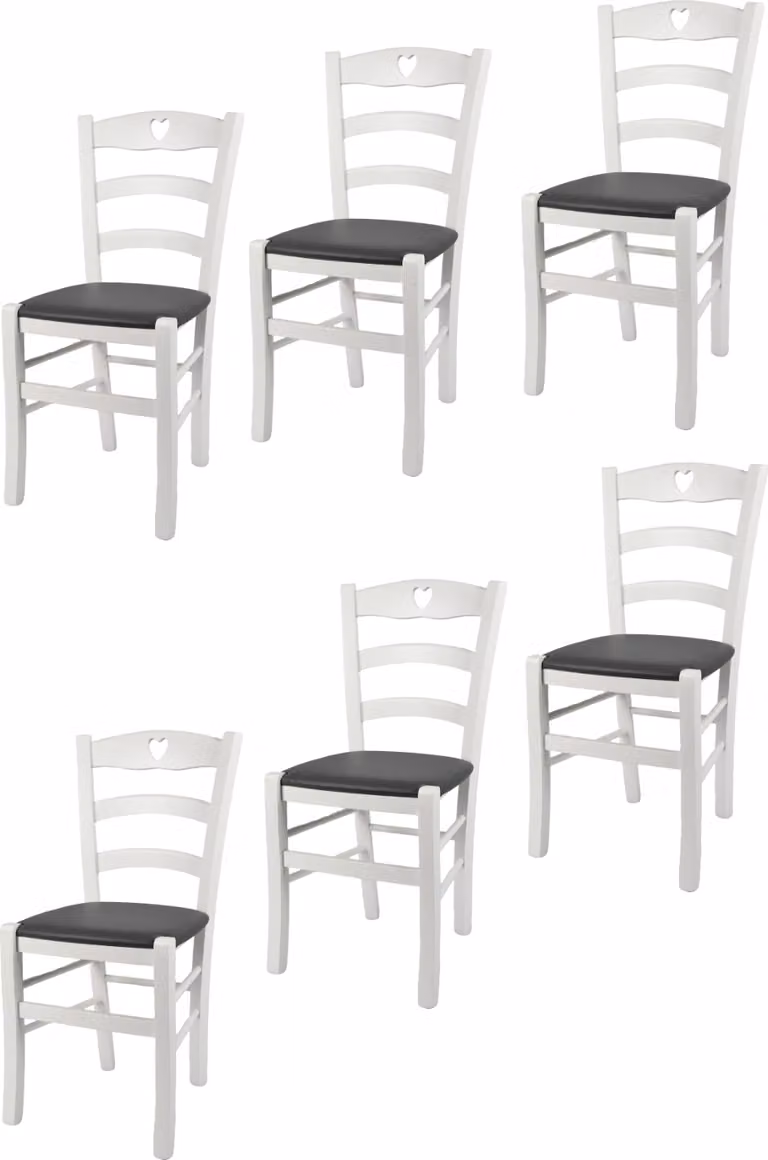 t m c s Tommychairs - Set di 6 sedie CUORE per cucina e sala da pranzo, struttura robusta in legno di faggio, laccata bianco opaco e sedile imbottito rivestito in Pelle finta nel colore grigio scuro