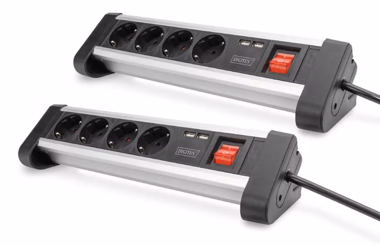 DIGITUS DA-70614 – Ciabatta multipresa con USB – confezione da 2 – 2 porte USB (USB-A) – 4 prese