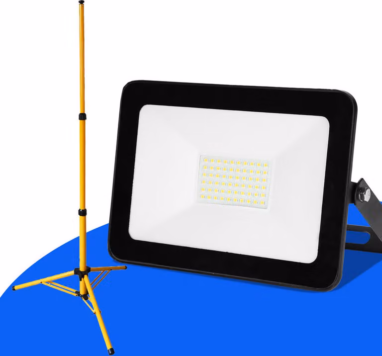 Clanmacy 50W LED faro da costruzione Proiettore Treppiede Proiettore da esterno Luce da lavoro Faro da costruzione IP66 Impermeabile Bianco caldo