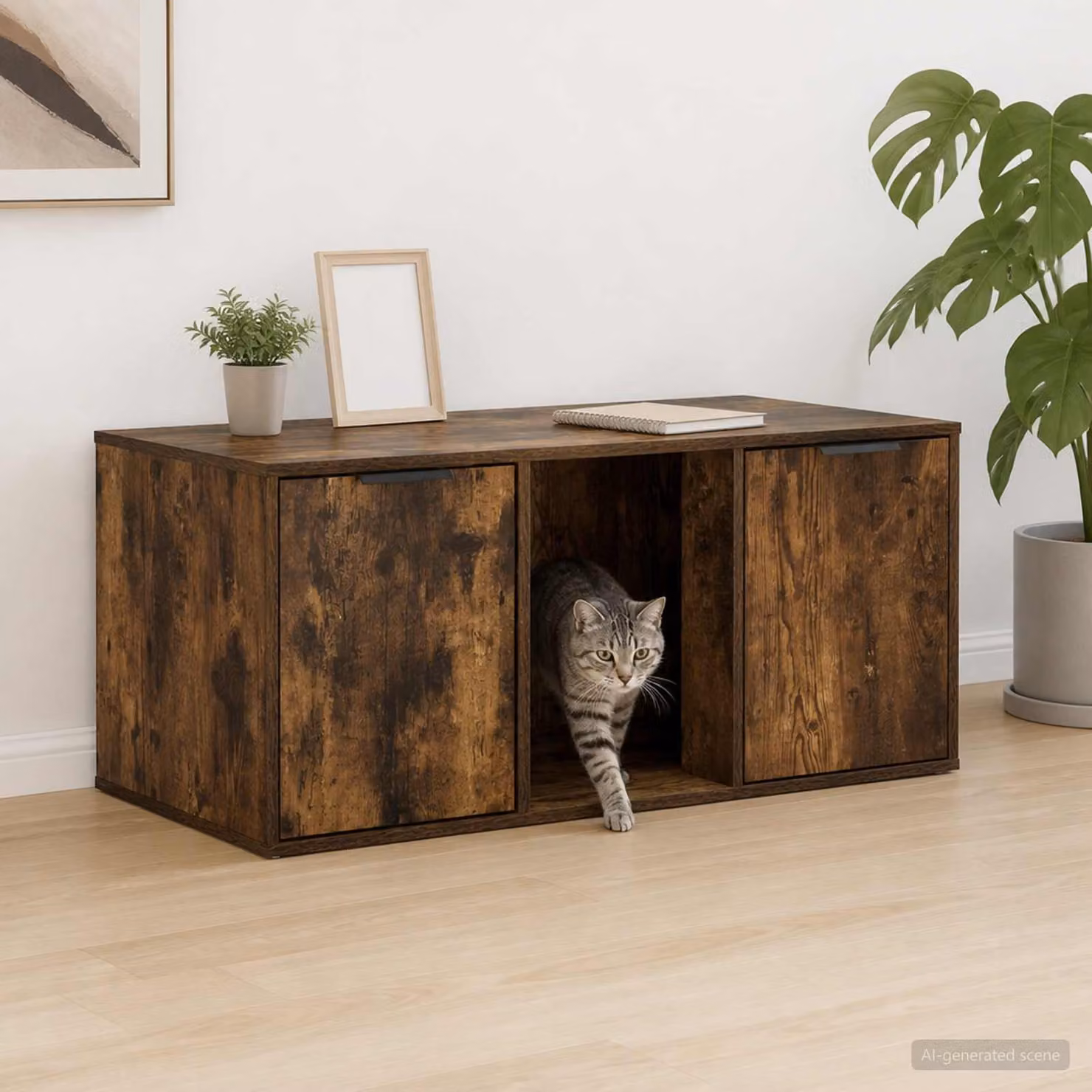 Mobile per gatti vidaXL in rovere fumo L: 100 cm, P: 49 cm, H: 45 cm