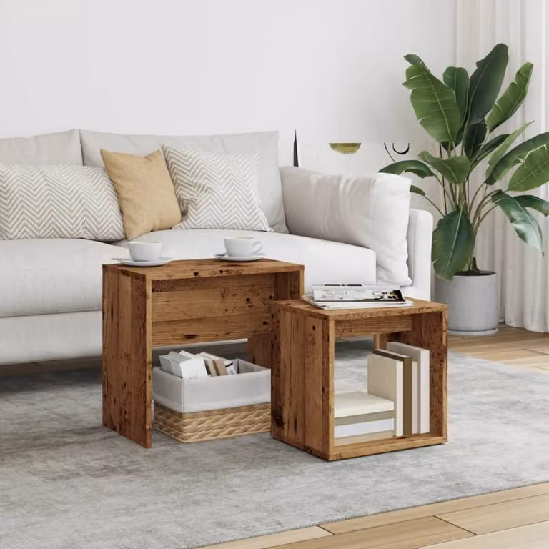 Maison Exclusive - Set di 2 tavolini effetto legno antico Materiale ligneo
