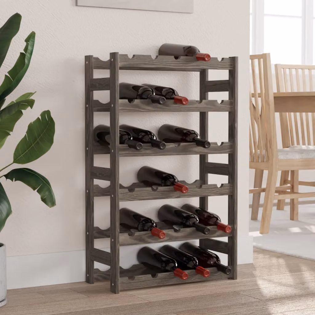vidaXL Portabottiglie da parete in legno di pino massello grigio stile rustico per 30 bottiglie