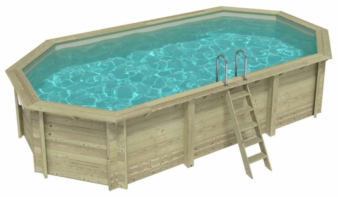 Piscina in legno NEMO 7.3 x 3.97 - H.1.45 m, sabbia, con supporti fissati al calcestruzzo