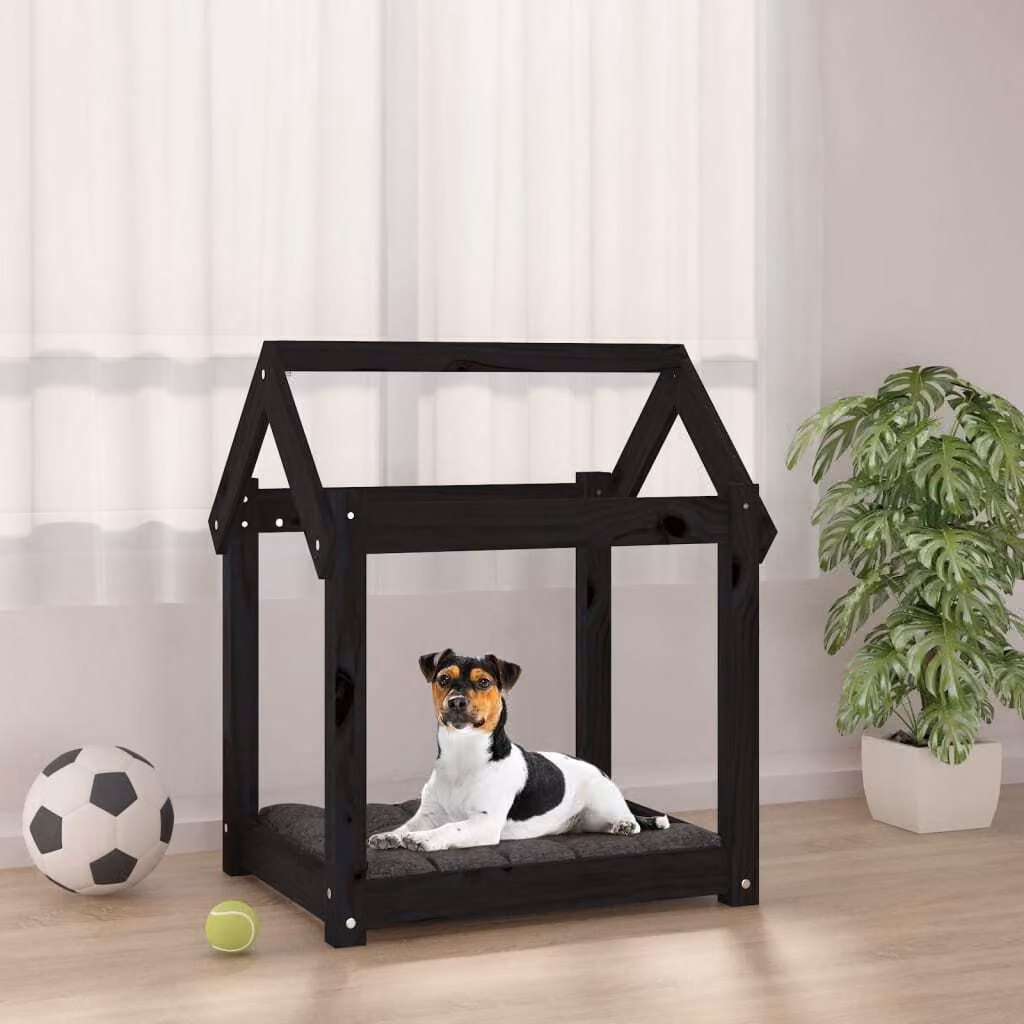 The Living Store Letto per cani nero 61x50x70 cm in legno di pino massiccio