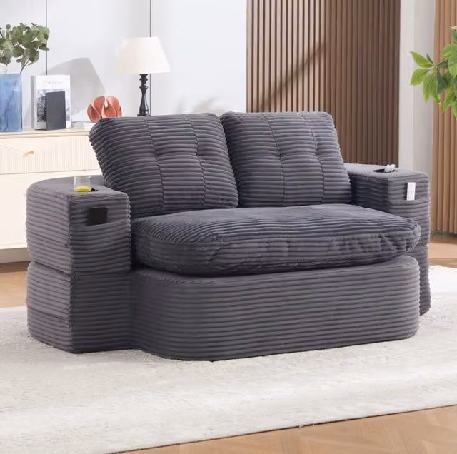 Divano letto 165x97x61 cm grigio scuro, 2-in-1 con portabicchieri, tessuto a coste