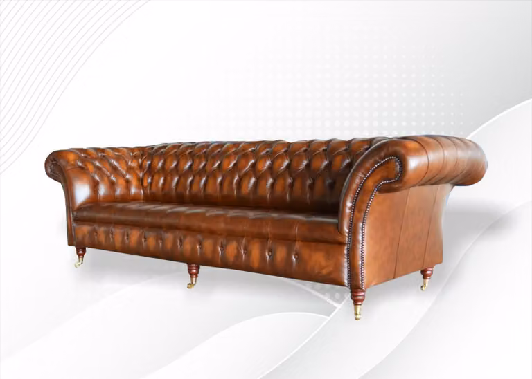 Braune Chesterfield Sofa Couch Polster Leder Couchen Garnitur 4 Sitzer Sofas