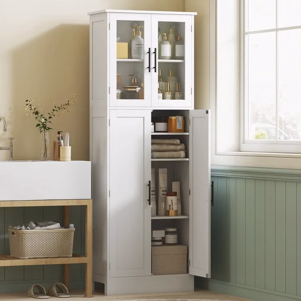 Mobile Bagno Giordanoshop in MDF Bianco con Ante in Vetro L 60 cm x P 30 cm x H 170 cm – 2