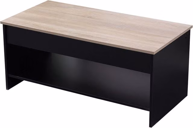 Tavolino con piano sollevabile, nero e legno HEDDA