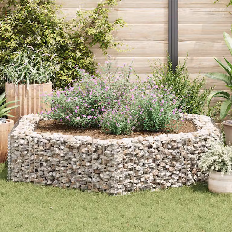 vidaXL Letto Rialzato da Giardino Esagonale in Gabbione in Acciaio Zincato Grigio L: 200 cm, P: 173 cm, H: 40 cm