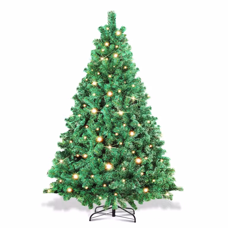 Izrielar 150cm albero di Natale artificiale con illuminazione a LED 200 LED bianco caldo incl. base in metallo con 550 punte albero di Natale albero di Natale PVC verde