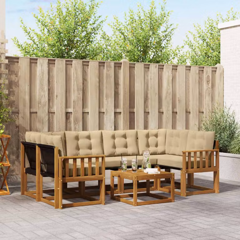 Set di divani da esterno vidaXL 7 pz in legno di acacia con tavolo da caffè, colore marrone e beige