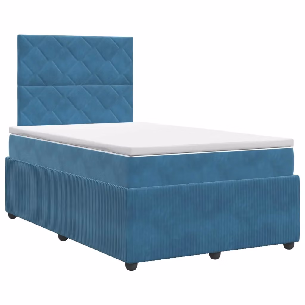 Letto box spring con materasso vidaXL in velluto blu e bianco L/P: 120 x 200 cm – 2