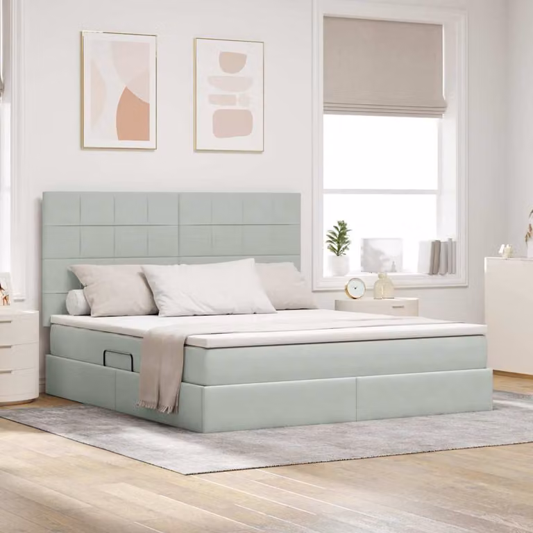 Letto con contenitore vidaXL in velluto grigio con illuminazione LED e porta USB L/P: 160 x 200 cm