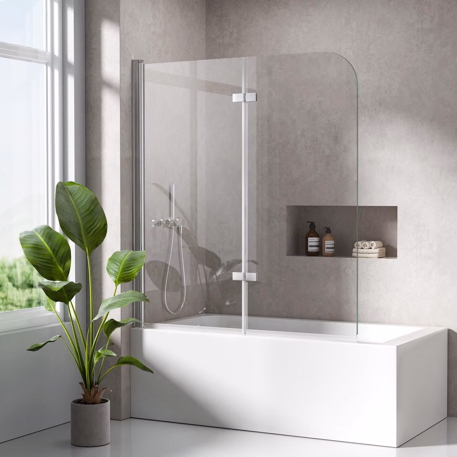 S'AFIELINA Cabine doccia pieghevole 2 pezzi per vasca 120x140 cm, vetro di sicurezza ESG 6 mm con rivestimento NANO Easy-Clean