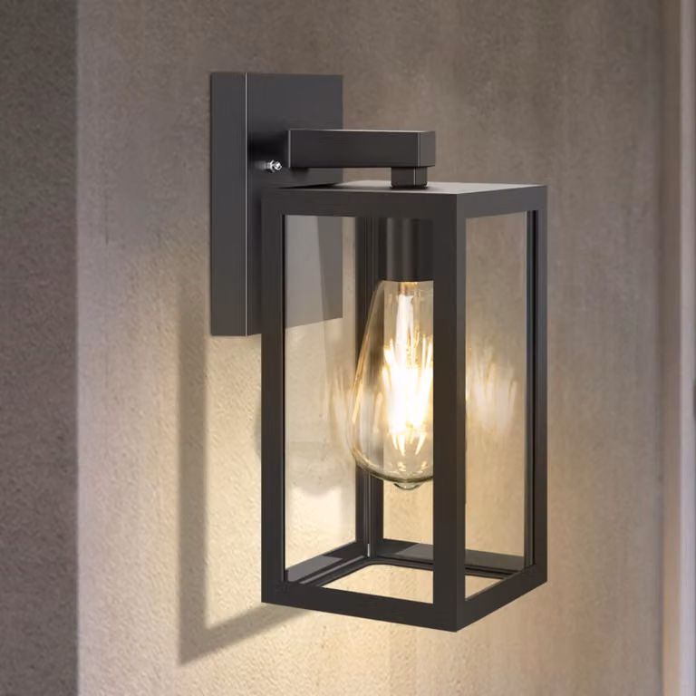 Lampada da parete esterna, alluminio e vetro, attacco E27, 60W, 5400 lumen, colore nero