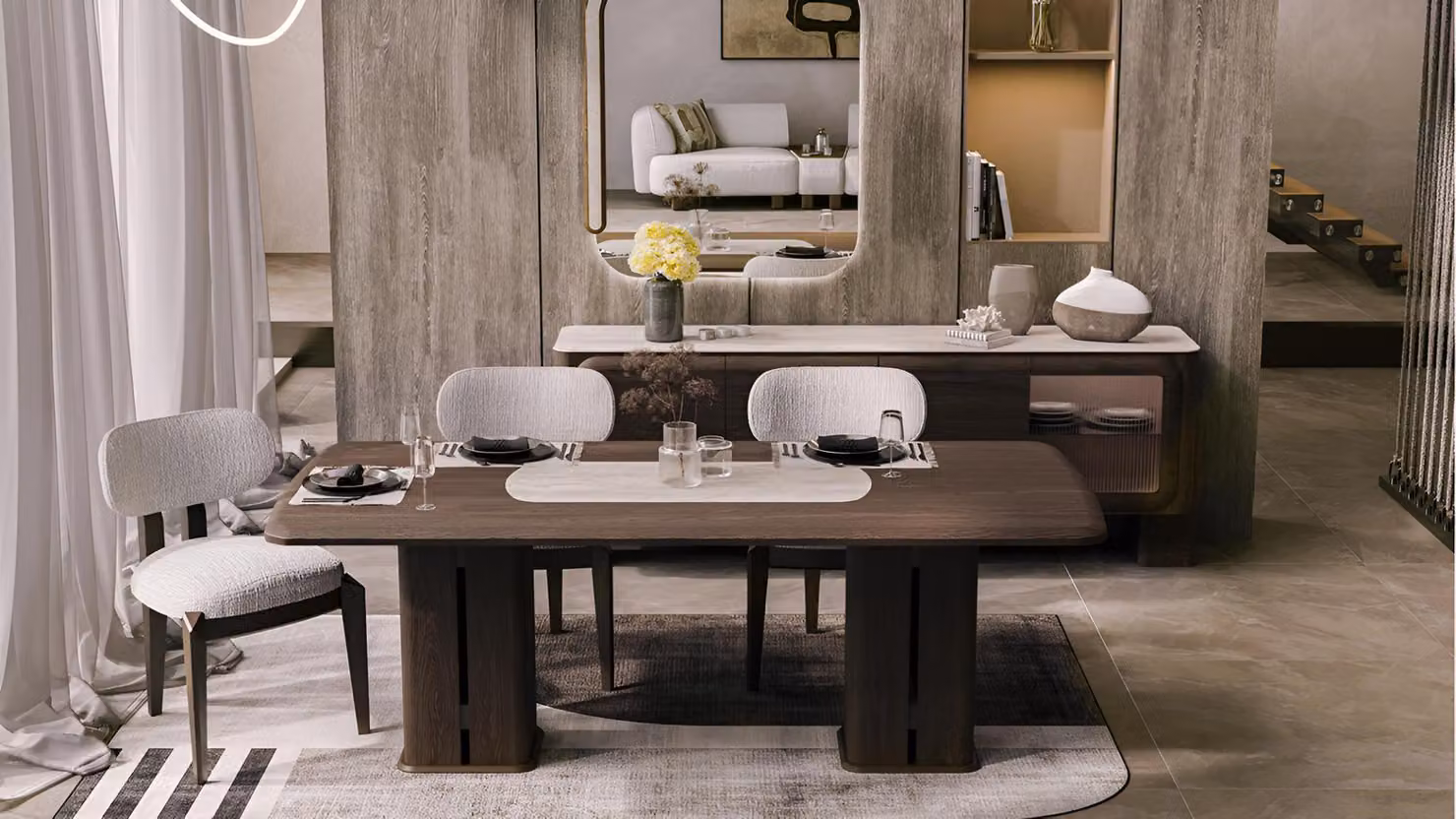 Elegantes Esszimmer Set Holztisch Edle 4x Polsterstühle Sideboard