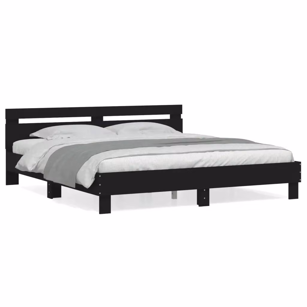 vidaXL Giroletto con Testiera Nero in Legno Multistrato L: 200 cm, P: 200 cm, H: 205 cm – 2