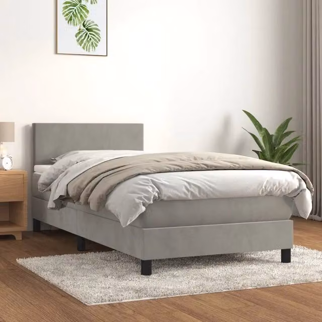Letto Ibrido con Giroletto a Molle e Materasso vidaXL in Velluto Grigio e Bianco L/P/H: 203 x 100 x 88 cm