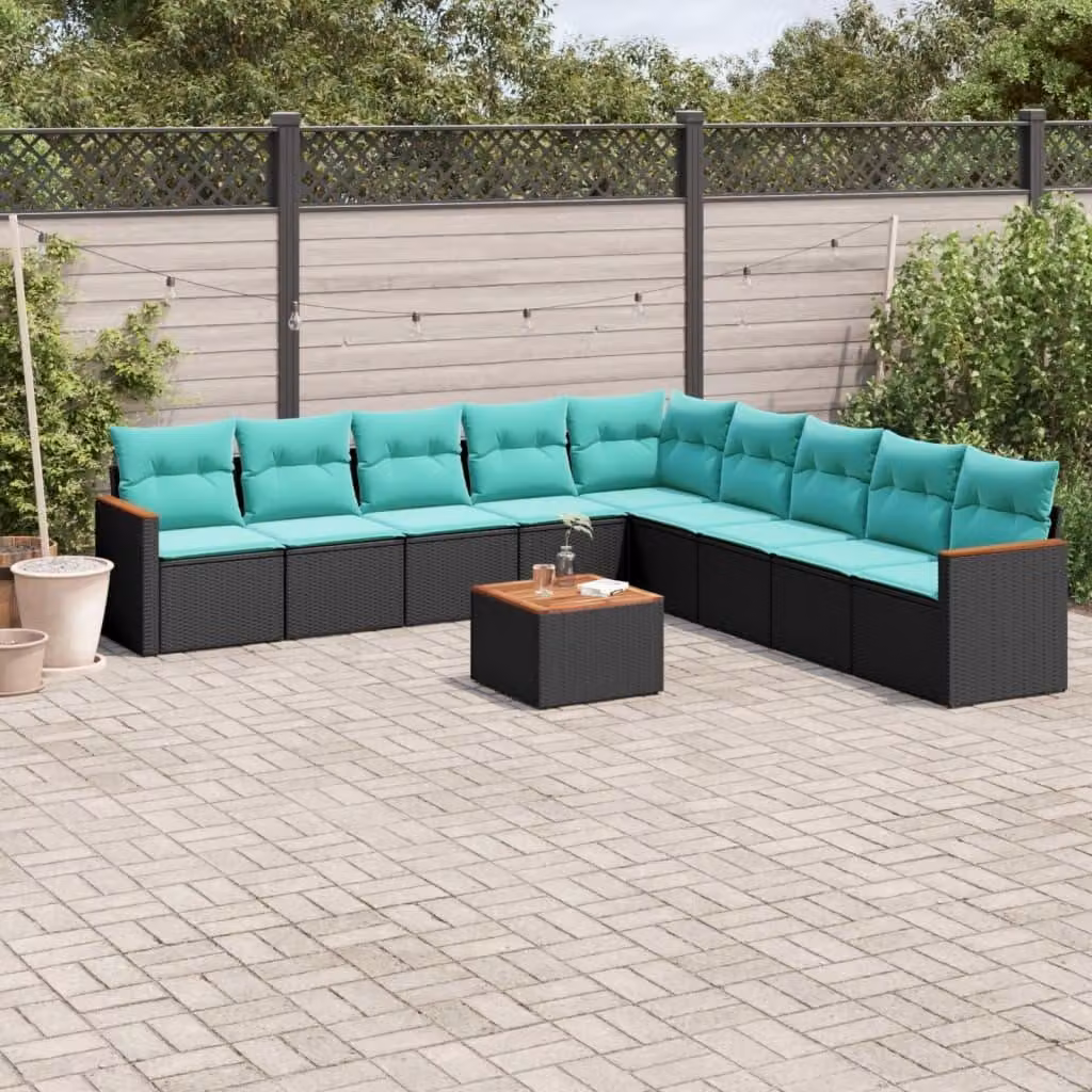 Maison Exclusive - Set da giardino 10 pezzi con cuscini, polyrattan nero